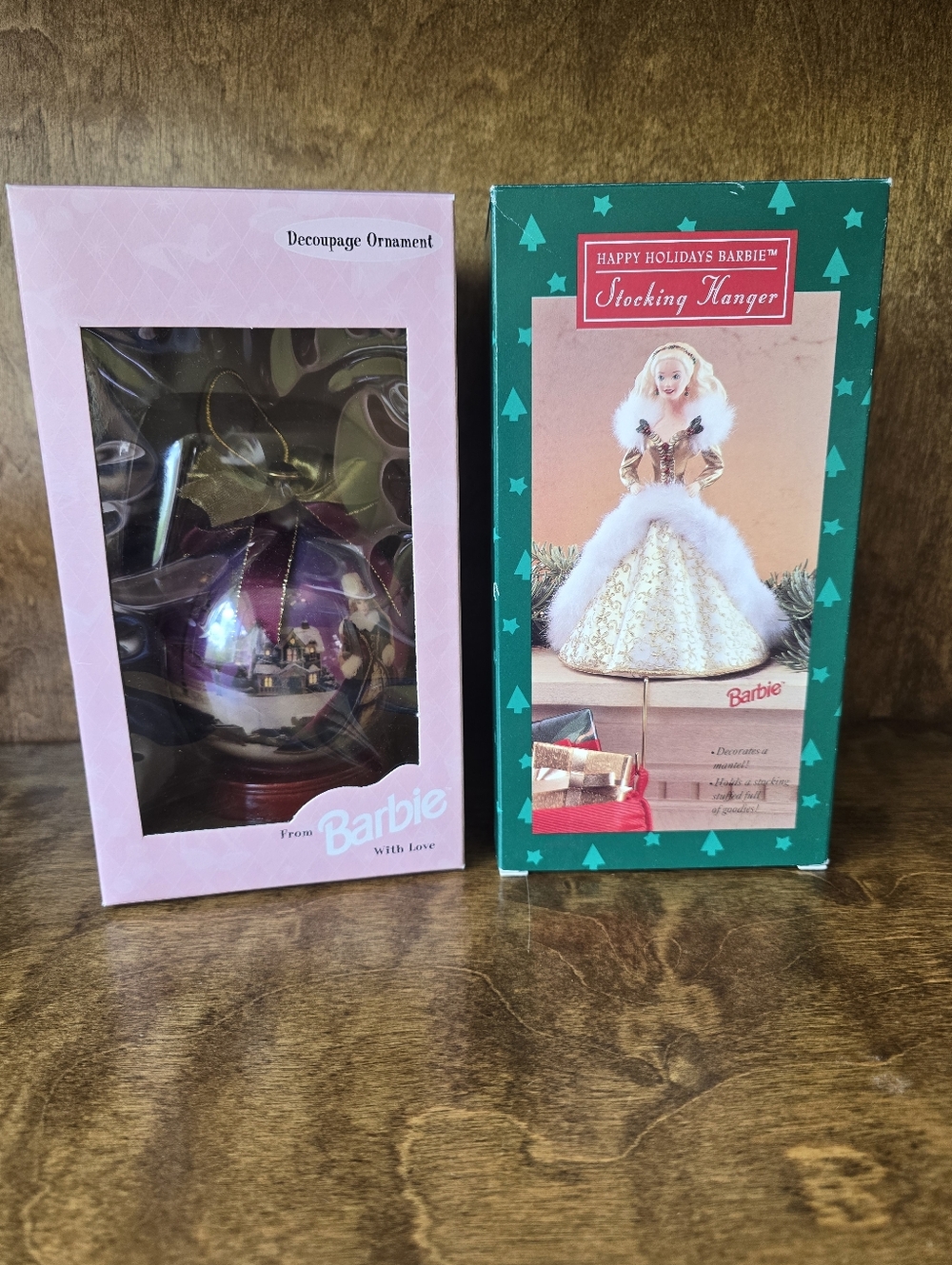 Lot of 90s Hallmark Mattel Happy Holidays Barbie Stocking Hanger + Ornament NIB